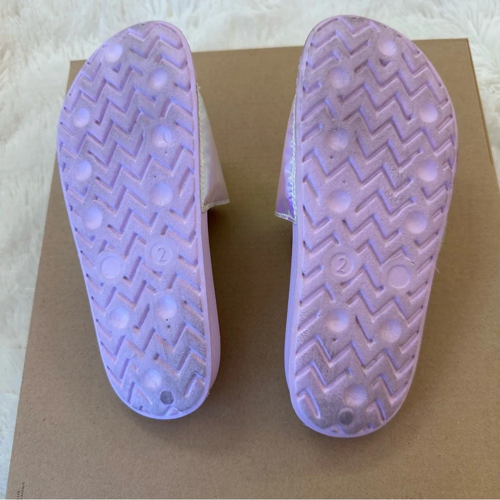 Tombik Girls Unicorn Slide Sandals Lavender Purple Pool Beach Shoes Size 2